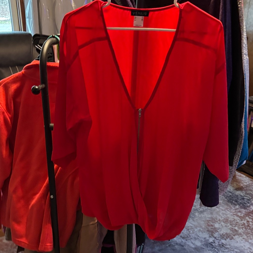 VENUS Bold Red Blouse with Zipper